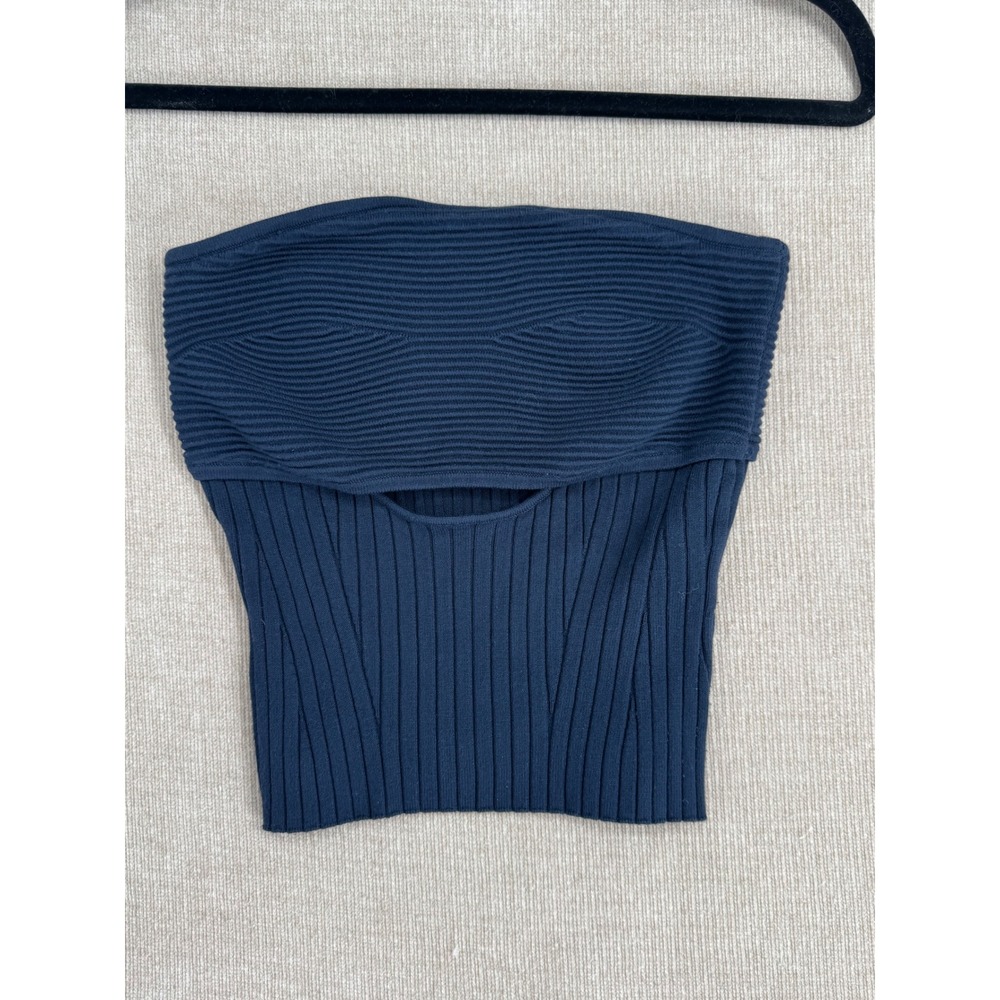 Banana Republic Navy Blue Ribbed Knit Tube Top Cutout Strapless Bodice Medium
